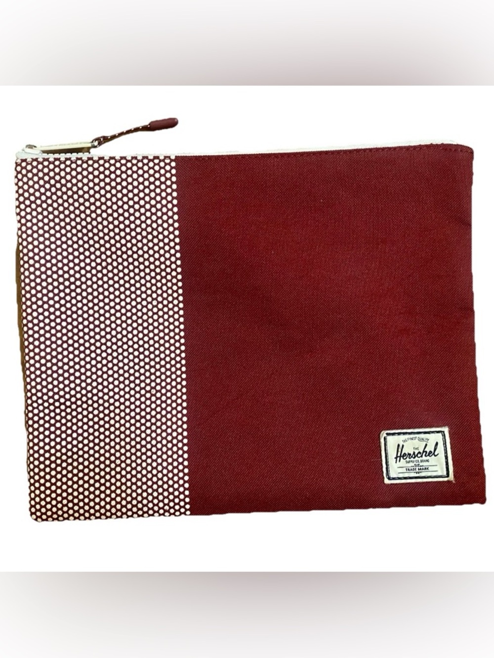 Herschel Supply Company Maroon and White Canvas Toiletry Pouch, Zip Closure